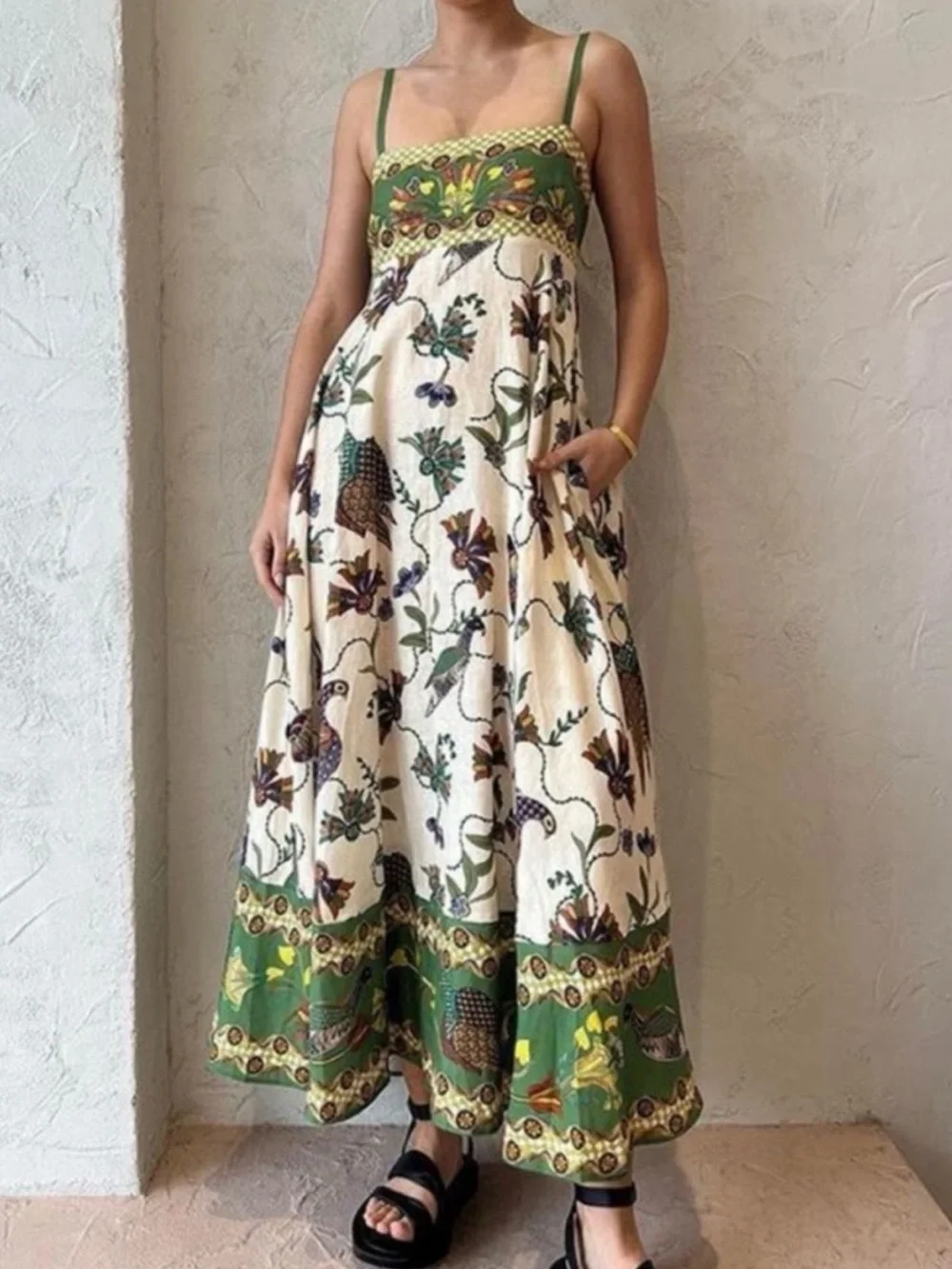 caroline constas green dress | Dresses | Nwt Caroline Constas Cream Floral Maxi With And Yellow Accents S Floral print